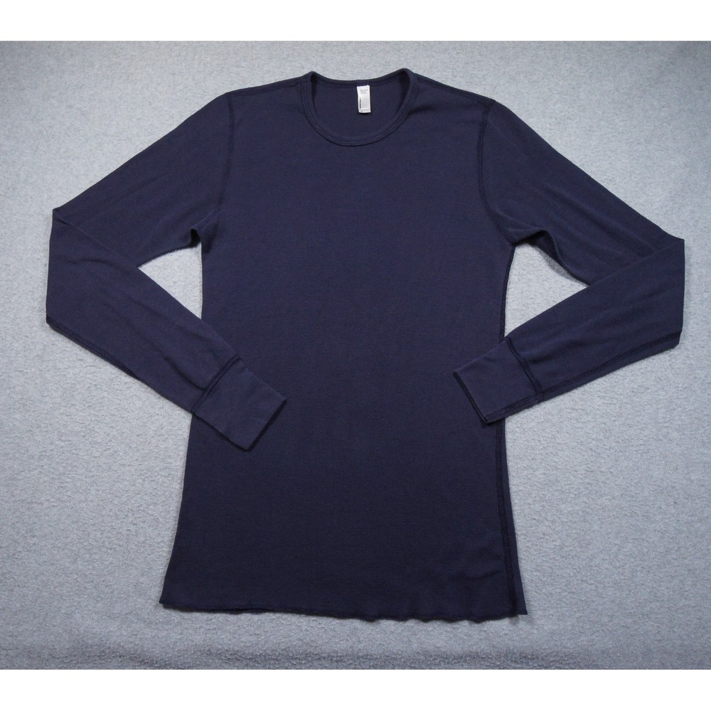 American Apparel Shirt Mens Small Blue Long Sleeve Waffle Knit Thermal Crewneck